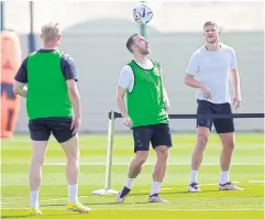  ?? REUTERS ?? Denmark’s Christian Eriksen, centre, during training in Al Rayyan.