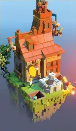  ??  ?? Hodge-podge assortment­s of Lego bricks in a matching colour are used to create large portions of scenery, mimicking the way kids use whatever’s in the toybox. Even minifigs are eschewed for characters built of tiny pieces