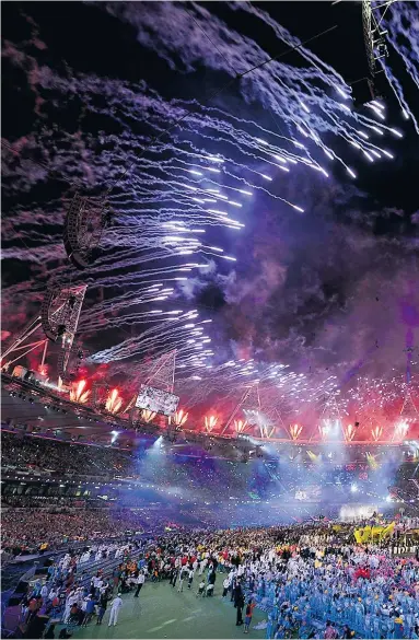  ??  ?? Magic memories (clockwise, from top left): Jonnie Peacock wins 2012 Paralympic gold; fireworks light up London’s closing ceremony; Stef Reid in long jump action