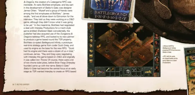  ??  ?? » [Above left]the Battlegrou­nd: Infinity proposed RTS that became Baldur’s Gate.» [PC, left] An early inn-based battle as the party takes on a team of assassins.