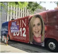  ?? @BECKET/TWITTER ?? Samantha Bee brought a Herman Cain bus and slapped her image over his.