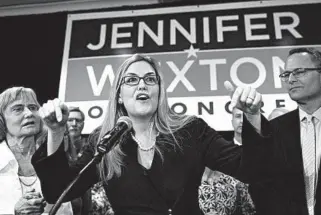  ?? ALEX BRANDON/AP ?? Democrat Jennifer Wexton speaks at her victory party Tuesday night after defeating Rep. Barbara Comstock, R-Va.