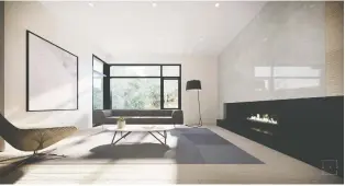  ?? ?? The living room is flooded with light that bounces off gleaming walls and highlights a sleek fireplace feature.