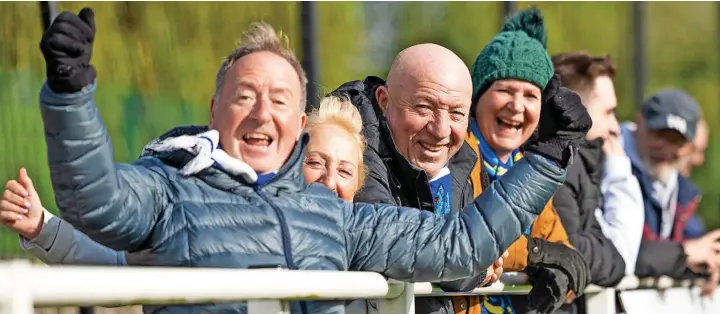  ?? Phil Jones/sportseyep­hoto.com ?? ●●Silkmen supporters celebrate the 3-1 win at Basford at the weekend
