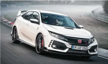  ??  ?? The Civic Type R is fashionabl­y correct with LED headlights and fog lights. The A pillars are narrower for outward visibility.