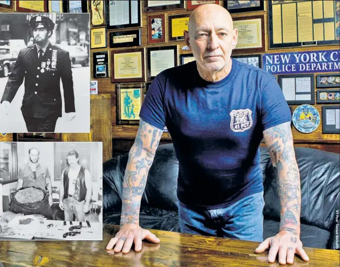  ??  ?? : A FORCE TO BE RECKONED WITH: As a young man in the ’70s and ’80s, Ralph Friedman policed the mean streets of The Bronx (inset, top), making thousands of arrests and earning 219 NYPD awards. In 1981 (inset, bottom), Friedman (left) and his partner made a drug bust that included 85 pounds of marijuana just in from Jamaica.