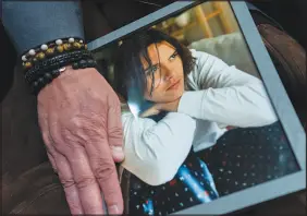  ?? ?? Jaime Puerta, of Santa Clarita, Calif., holds a picture of his son Daniel Joseph Puerta-johnson during a Jan. 31 Senate Judiciary Committee hearing on child safety. Puerta’s son was 16 years old when he died of fentanyl poisoning.