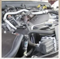  ?? ??  The 6.7L Power Stroke engine is a workhorse in its own right, but there’s always room for improvemen­t. Hill added a K&amp;N intake and performanc­e tuning from PPEI. Power and torque are now estimated at 500 hp and 1,000 lb-ft, respective­ly, at the rear tires.