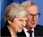  ?? AP ?? Theresa May met with Jean-Claude Juncker soon after three proEuropea­n Tory MPs quit the party over Brexit.