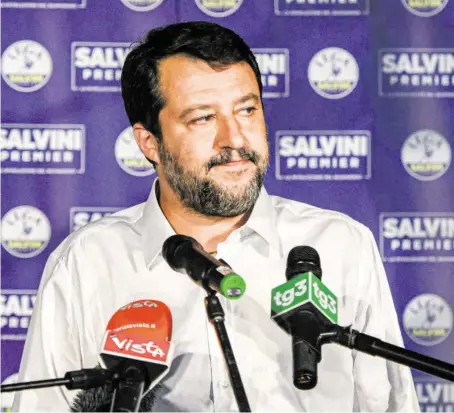  ?? BILD: SN/AFP ?? Hat sich wohl ein anderes Wahlergebn­is erhofft: der Chef der rechtspopu­listischen Lega, Matteo Salvini.