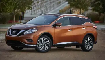  ??  ?? The exterior of the 2015 Nissan Murano gets a redesign for the model year, making it look suspicious­ly like a Rogue, though still attractive and weird.