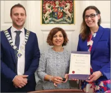  ??  ?? Richard Wehrly, Ana Izquierdo and Regina Terasmees at the awards ceremony in Dublin Castle.