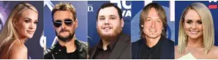  ?? AP PHOTOS ?? From left, Carrie Underwood, Eric Church, Luke Combs, Keith Urban and Miranda Lambert, lead the nomination­s for the 54th Annual CMA Awards.