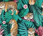  ?? ?? Jungle is Massive wallpaper in jungle green, £42, Lust Home
Feeling fierce? A feature wall with a streak of tigers, who look ready to roar or pounce, provides the perfect backdrop for indoor palm plants – like a Chinese Fan Palm with star-shaped leaves.