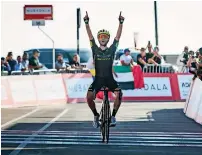  ?? Photo by Neeraj Murali ?? JOYFUL: Adam Yates celebrates after winning the Emirates stage, of the second edition of UAE Tour. —