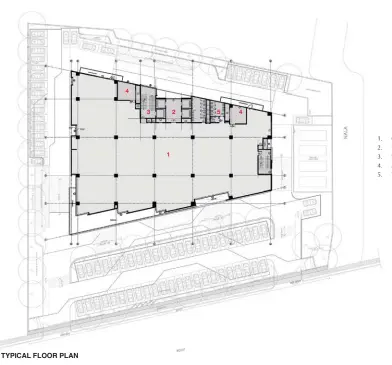  ??  ?? TYPICAL FLOOR PLAN 1. 2. 3. 4. 5. OFFICE SPACE LIFT LOBBY STAIR WELL AHU ROOM TOILET