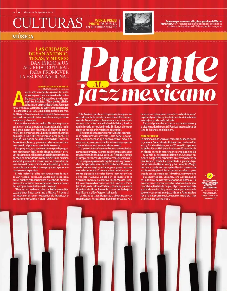  ??  ?? Esperanza por una nueva vida, pieza ganadora de Warren Richardson, CONOZCA MÁS DETALLES SOBRE MEXICO CITY JAZZTOURS EN