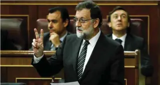  ?? - Reuters ?? GARNERING SUPPORT: Spanish Prime Minister Mariano Rajoy answers a question at the Parliament in Madrid, Spain, on October 18, 2017.