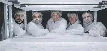  ??  ?? From left, Beleave CEO Roger Ferreira, COO Bill Panagiotak­opoulos, CFO Bojan Krasic, director Gordon Harvey and master grower Shane Stubbs at their Hamilton facility. After years of hardship, co-founder Panagiotak­opoulos and his friends are among the...