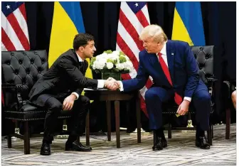  ?? DOUG MILLS / NYT ?? At the center of Democrats’ presidenti­al impeachmen­t probe is a phone call between Ukrainian President Volodymyr Zelenskiy and Donald Trump, who met in New York on Wednesday.