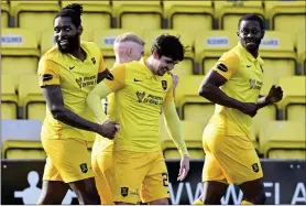  ??  ?? Jay Emmanuel-Thomas, left, celebrates his goal against Accies