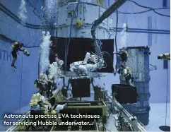  ??  ?? Astronauts practise EVA techniaues for servicing Hubble underwater…