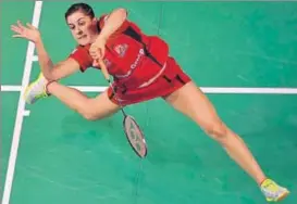  ?? PTI PHOTO ?? Carolina Marin was in peak form as she beat Saina Nehwal in straight games.