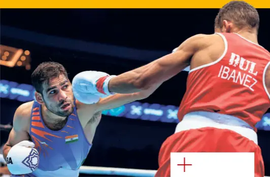  ?? IBA ?? Racing against time: Mohammad Hussamuddi­n's (57kg) left knee injury at the World Championsh­ips was a big setback. Indian boxing lovers would hope for his timely recovery ahead of Paris 2024.