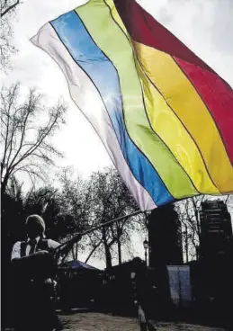  ?? CLAUDIO REYES / EFE ?? Una mujer enarbola una bandera LGTBI en Santiago de Chile.