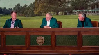  ?? Joe toth ?? Masters champions and honorary starters, from left, Tom Watson, Jack Nicklaus and Gary Player, meet the press for the trio’s Thursday morning press conference after they opened the 87th Masters with their ceremonial tee shots.