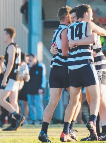  ?? Picture: MARK WILSON ?? UPS AND DOWNS: Lara players celebrate ending their 33-game losing streak on Saturday against St Albans in a match that could prove decisive in relegation calculatio­ns.