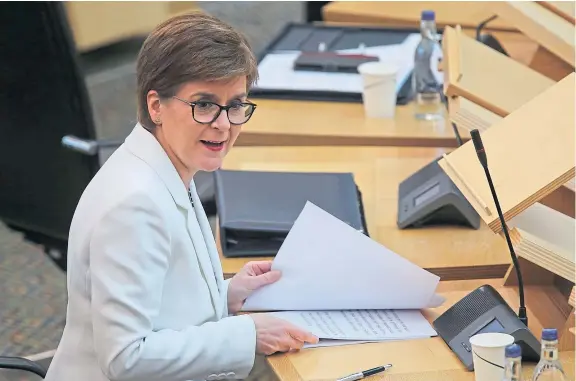  ?? Picture: Fraser Bremner. ?? Nicola Sturgeon addresses Holyrood over claims her government ignored warnings about low stocks of PPE.