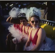  ??  ?? This Polaroid photograph was taken by Go-Gos manager Ginger Canzoneri during a break from a photo shoot for the cover of the band’s second album, “Vacation.” Sitting, from left, are an unidentifi­able Go Go, Belinda Carlisle, Kathy Valentine and Gina Schock.