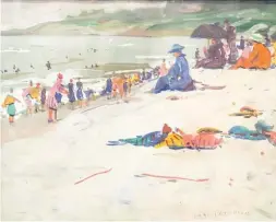  ??  ?? Jane Peterson (1876-1965), Beach Scene. Watercolor on paper, 10½ x 13¼ in., signed lower right.