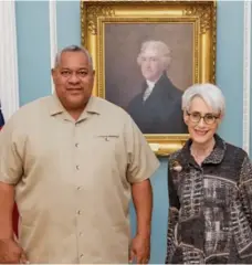  ?? Photo: RNZ ?? American Samoa Governor Lemanu Mauga, left, and US Deputy Secretary of State Wendy R Sherman on May 3, 2023.