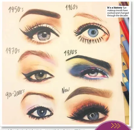  ??  ?? It’s a history Eye makeup trends have evolved and changed through the decades