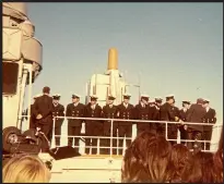  ?? PHILIP HARE ?? New Zealand Prime Minister Norman Kirk farewells crew in Auckland aboard HMNZS Otago, en route to Mururoa in 1973.