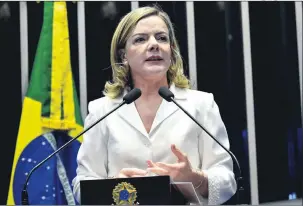  ?? Geraldo Magela/Agência Senado ?? Presidente do PT e candidata, senadora Gleisi Hoffmann disse que o partido está averiguand­o as acusações: “O PT nunca adotou este tipo de prática”