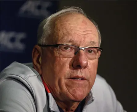  ?? NELL REDMOND - THE ASSOCIATED PRESS ?? Syracuse coach Jim Boeheim answers a question during the Atlantic Coast Conference NCAA college basketball media day in Charlotte, N.C., Tuesday, Oct. 8, 2019.