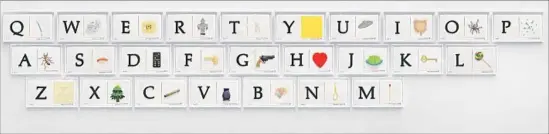  ?? Mixografia ?? “A B C ART (Low Relief): A/Ant, Etc. (Keyboard),” from “John Baldessari: Eight Colorful Inside Jobs” at Mixografia, is a print in 26 parts illustrati­ng the alphabet.