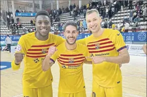  ?? Foto: fcb ?? Trío goleador touré, Adolfo y Pito fueron los anotadores del barça en torrejón