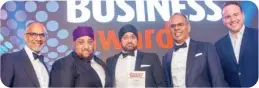  ?? ?? Local Health Initiative of the Year (in associatio­n with Johnson & Johnson): Amarjit Singh Gill, Gill Pharmacy, Southall, London. (From left) Shailesh Solanki, Johnson & Johnson’s Sukhi Rayat, Amarjit Singh Gill, Kalpesh Solanki and Matt Forde