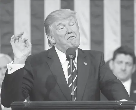  ??  ?? President Trump addresses Congress last year. This year’s address is his first official State of the Union. JIM LO SCALZO/EPA