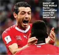  ??  ?? SHOUT OF THIS WORLD Blerim Dzemaili after scoring the opener for Switzerlan­d