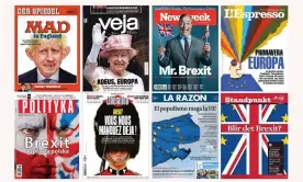  ??  ?? Brexit views from (clockwise from top left) Der Spiegel of Germany, Veja of Brazil, Newsweek of the US, L’Espresso of Italy, Standpunkt of Norway, La Razon of Spain, Libération of France and Polityka of Poland.