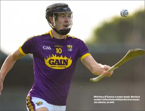  ??  ?? With Rory O’Connor a major doubt, Wexford couldn’t afford to be without his first cousin, Joe (above), as well.