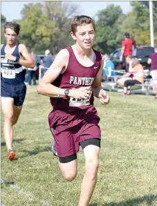  ?? Bud Sullins/Special to the Herald-Leader ?? Siloam Springs sophomore Kerrig Kelly was the Panthers’ top finisher in the Panther Cross Country Classic on Saturday, finishing third overall as Siloam Springs won the team title in its home meet.