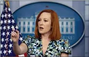  ?? ANDREW HARNIK - ASSOCIATED PRESS ?? White House press secretary Jen Psaki calls on a reporter during a press briefing in the White House in Washington on Friday.