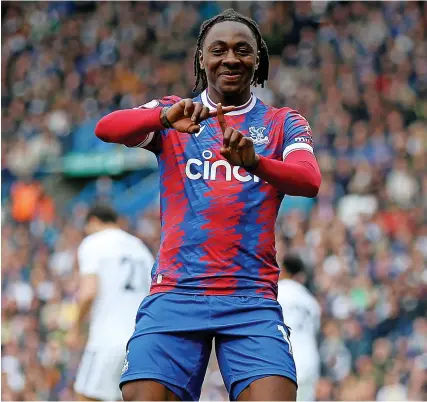  ?? Picture: Nigel French/PA ?? Eberechi Eze celebrates scoring for Crystal Palace against Leeds