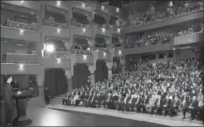  ??  ?? Syrian President Bashar Assad addresses supporters Sunday at the Opera House in central Damascus, Syria.